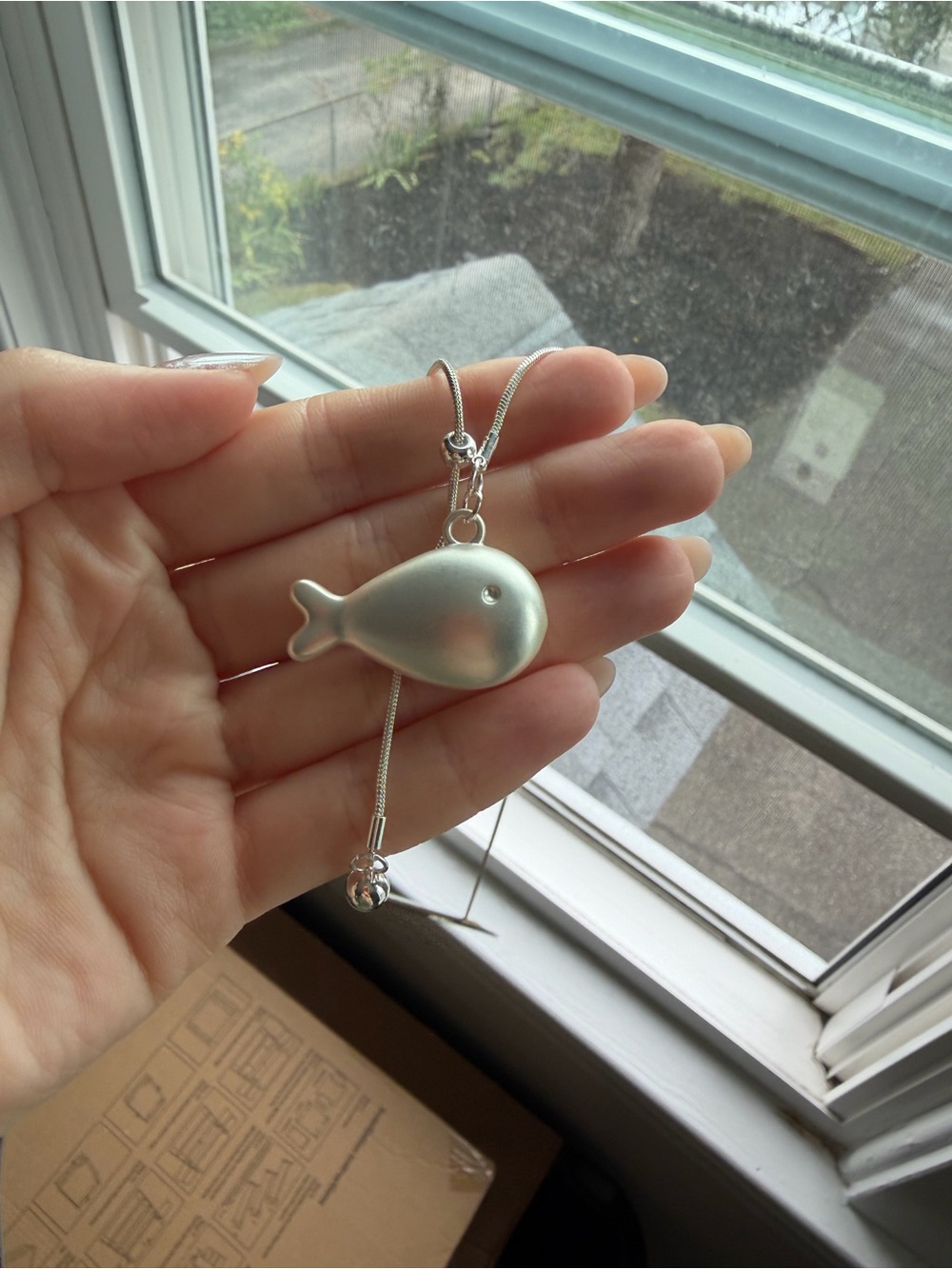 Brand New Fish Necklace Adjustable Sliding Minimalist Stainless Steel Long